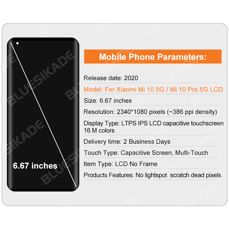 NumÃ©riseur d'Ã©cran tactile LCD pour Xiaomi MI 10, Ã©cran MeurJ2G, piÃ¨ces de rechange d'affichage d'origine, 5G, 6.67 pouces n° 3