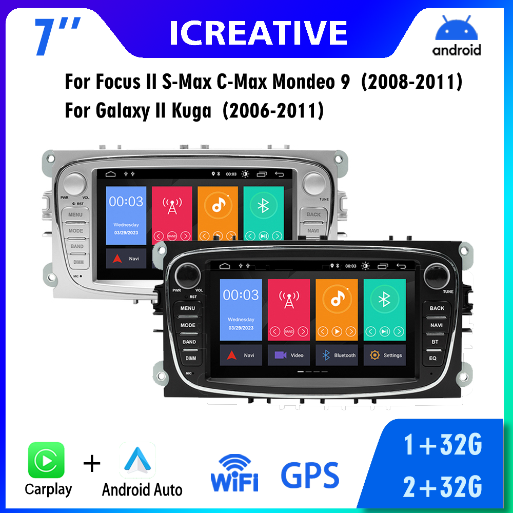 Lecteur de limitation d'autoradio Android pour Ford, 2Din, Focus II, S-Max, C-Max, Mondeo 9, Galaxy II, Kuga, Carplay, 7 pouces, 2008-2011 n° 1