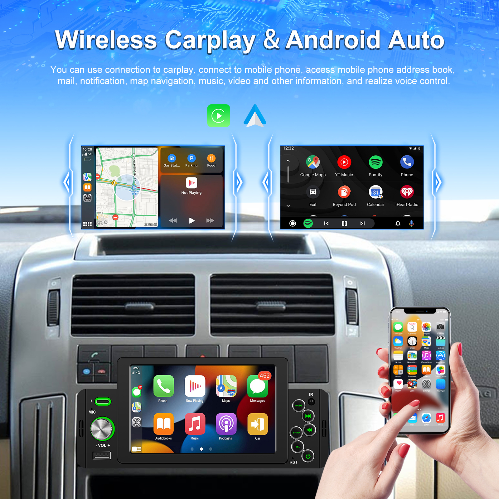 PodoNuremberg-Autoradio CarPlay Android, Bluetooth, Lecteur MP5, USB, RÃ©cepteur FM, CamÃ©ra de Rectransistors, 1 Din, 5.5 n° 2