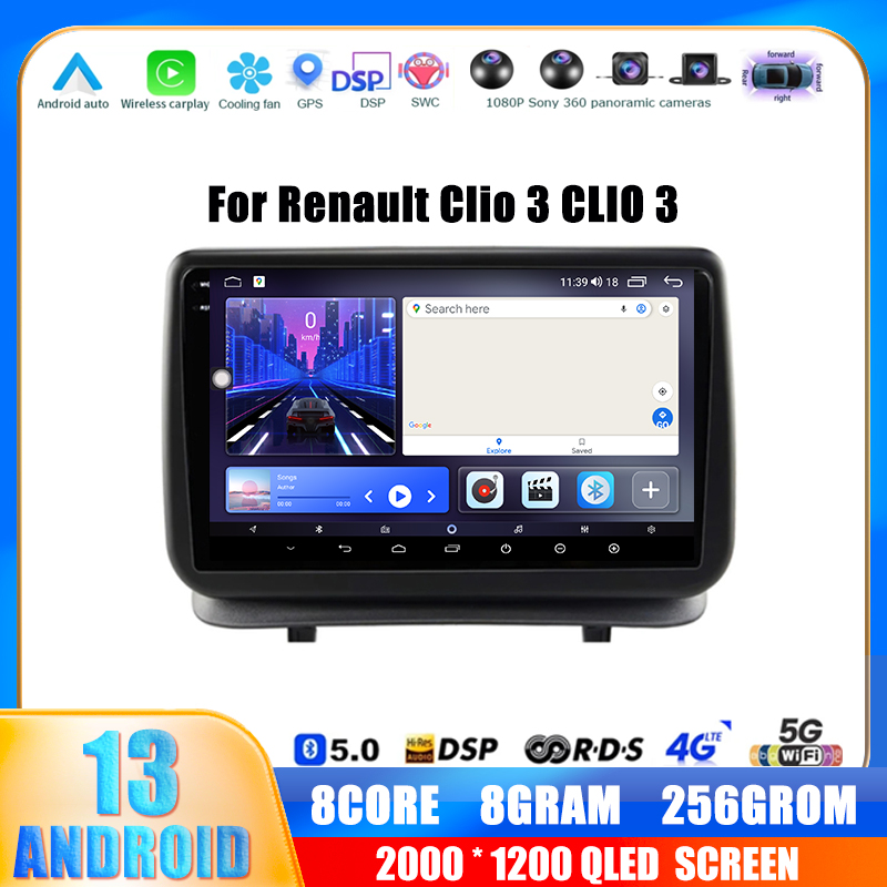 Autoradio Android 13, Navigation GPS, CamÃ©ra, Carplay, StÃ©rÃ©o, Lecteur DVD, 4G, Wifi, Limitation, pour Voiture Renault Clio 3 (2005-2014) n° 1