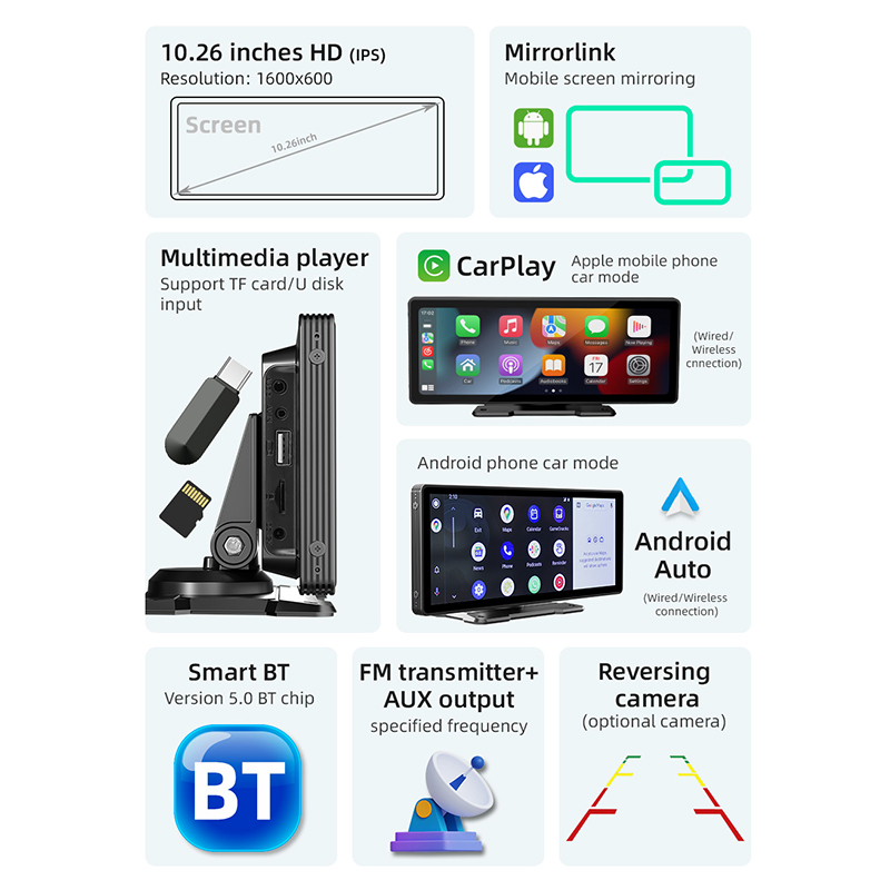 BQCC-Autoradio Portable Sans Fil, CarPlay, Android Auto, StÃ©rÃ©o, Limitation VidÃ©o, Lecteur MP5, Navigation, Ã‰cran Tactile 10.26 Pouces n° 2