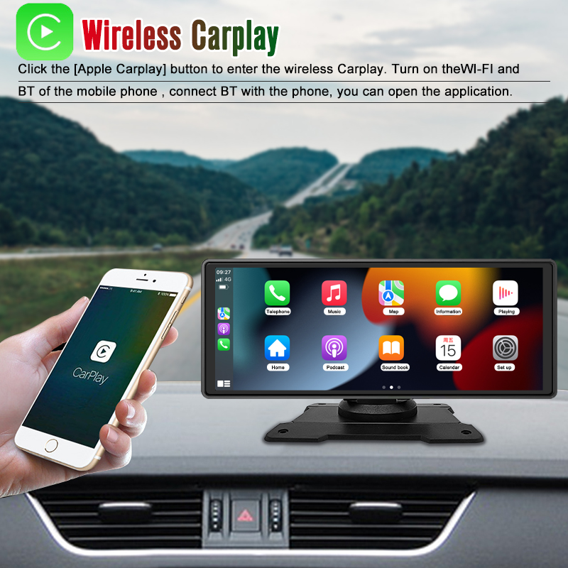 Moniteur sans fil Carplay pour voiture, Ã©cran tactile 9,3 , camÃ©ra de recul pour camion, entrÃ©e DVR USB, lecteur MP5 Bluetooth n° 1