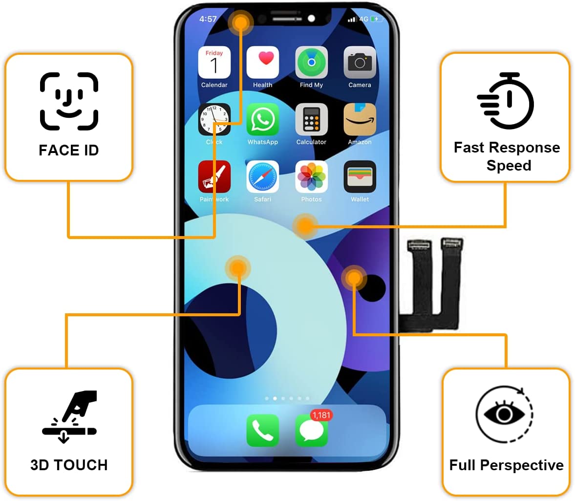 Ensemble Ã©cran tactile AMOLED 3D de remplacement, pour iPhone X XS XS MAX 11 12 13, original n° 5