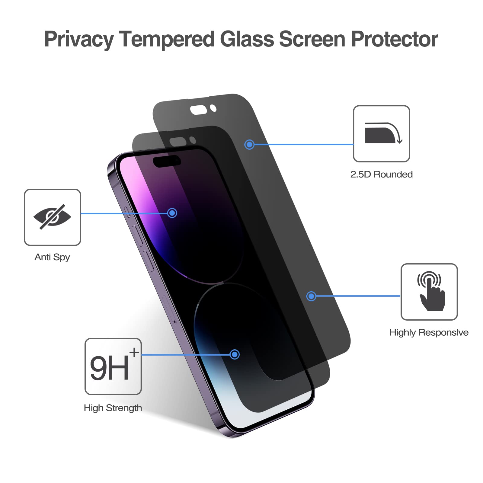 Protecteur d'écran pour iPhone, 2 pièces, en verre trempé, Anti-espion, noir foncé, Film de protection pour confidentialité, séries 14 13 12 11 n° 3