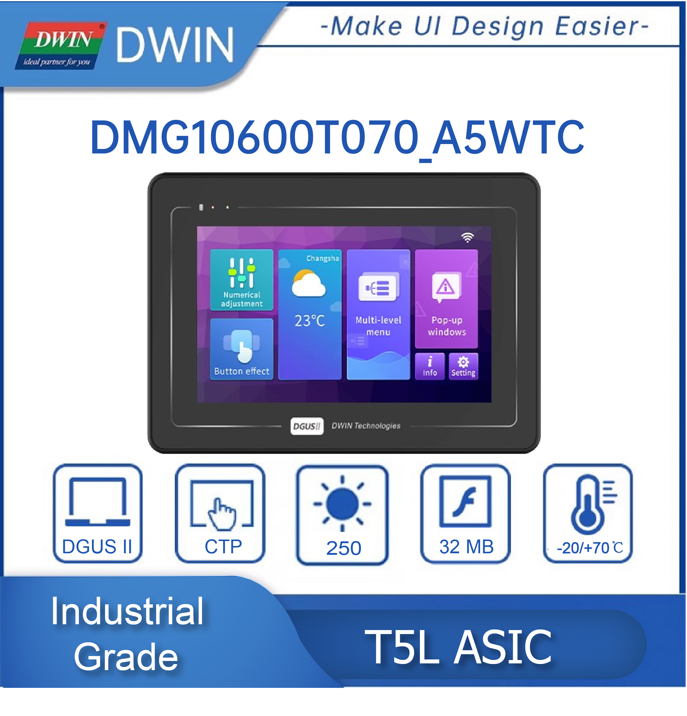 DWIN-Ã‰cran LCD HMI Intelligent TFT de 7 Pouces, Technologie d'Affichage RS232/RS485/Can Bus, Fonctionne avec Ardu37/ STM/ESP32, 1024x600 n° 1