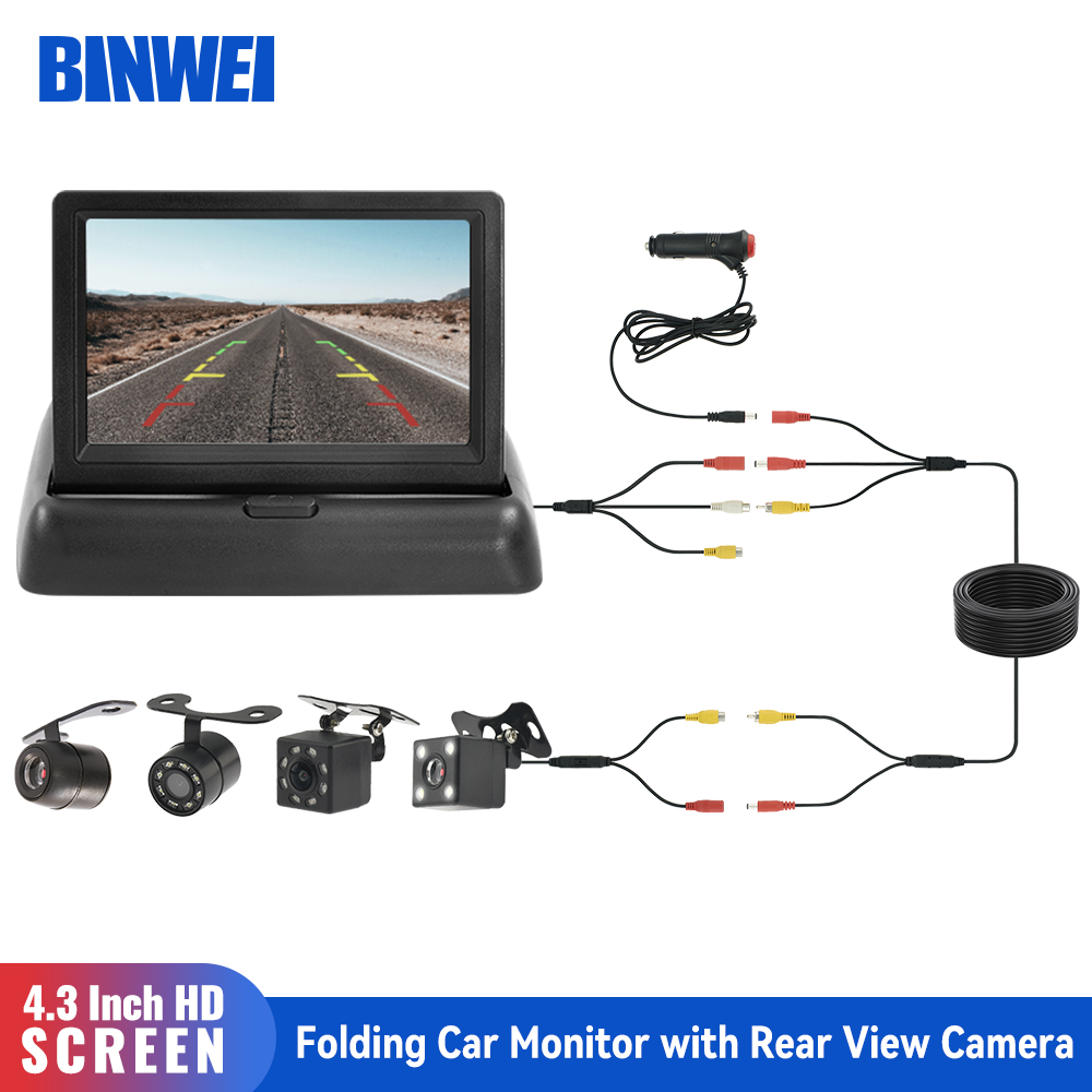 BINWEI-Moniteur de voiture pliant avec camÃ©ra de recul, Ã©cran HD LCD TFT, camÃ©ra de recul LED, stationnement de vÃ©hicule, installation facile, 4.3 n° 1