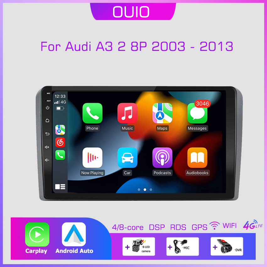 Autoradio Android 10, Navigation GPS, DSP, BT, RDS, Lecteur de Limitation, 2Din, Carplay, pour Audi RS3 Sportback A3 8P S3 2003-2012 n° 1