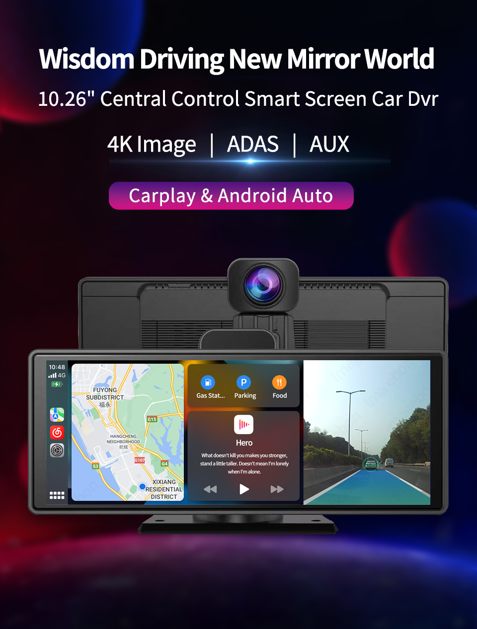 CarPlay sans fil et Android Auto Dash Cam, Ã©cran tactile ADAS, DVR 4K, navigation GPS, carte Prada, enregistreur vidÃ©o, parc 24H, AUX, 10.26 pouces n° 3