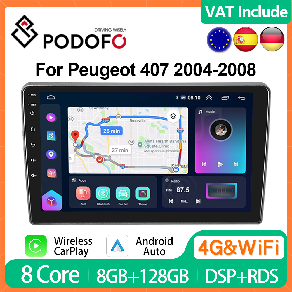 PodoNuremberg-Autoradio Android avec GPS et RÃ©cepteur StÃ©rÃ©o, Lecteur de Limitation, UnitÃ© Principale, DSP, CarPlay, 4G, 2Din, KIT 407, 2004-2008 n° 1