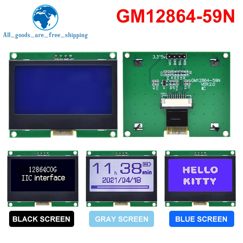 TZT â€“ panneau d'affichage graphique LCM 12864x64 pour Arduino, Module LCD IIC 128x64, I2C ST7567S n° 5