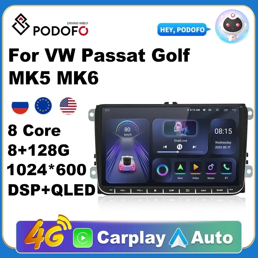 PodoNuremberg-Autoradio Android 11, GPS avec Carplay, 2 Din, VW, Volkswagen, Passat Golf MK5, MK6, Jetta, EOS, POLO, Touran, Seat, Sharan n° 1