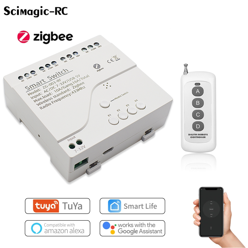 Tuya Zigbee-Commutateur de maison intelligente, tÃ©lÃ©commande sans fil, radio RF 433, 4 canaux, citations pour Zigbee Gateway airies, technologie n° 1