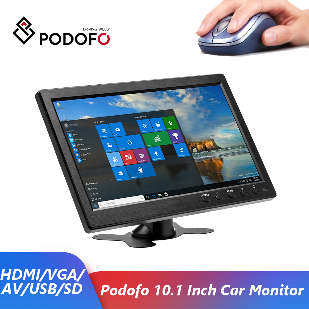 Podofo â€“ moniteur de voiture 10.1 pouces avec HDMI VGA, pour tÃ©lÃ©vision et ordinateur, Ã©cran couleur LCD, camÃ©ra de recul et systÃ¨me de sÃ©curitÃ© domestique n° 1