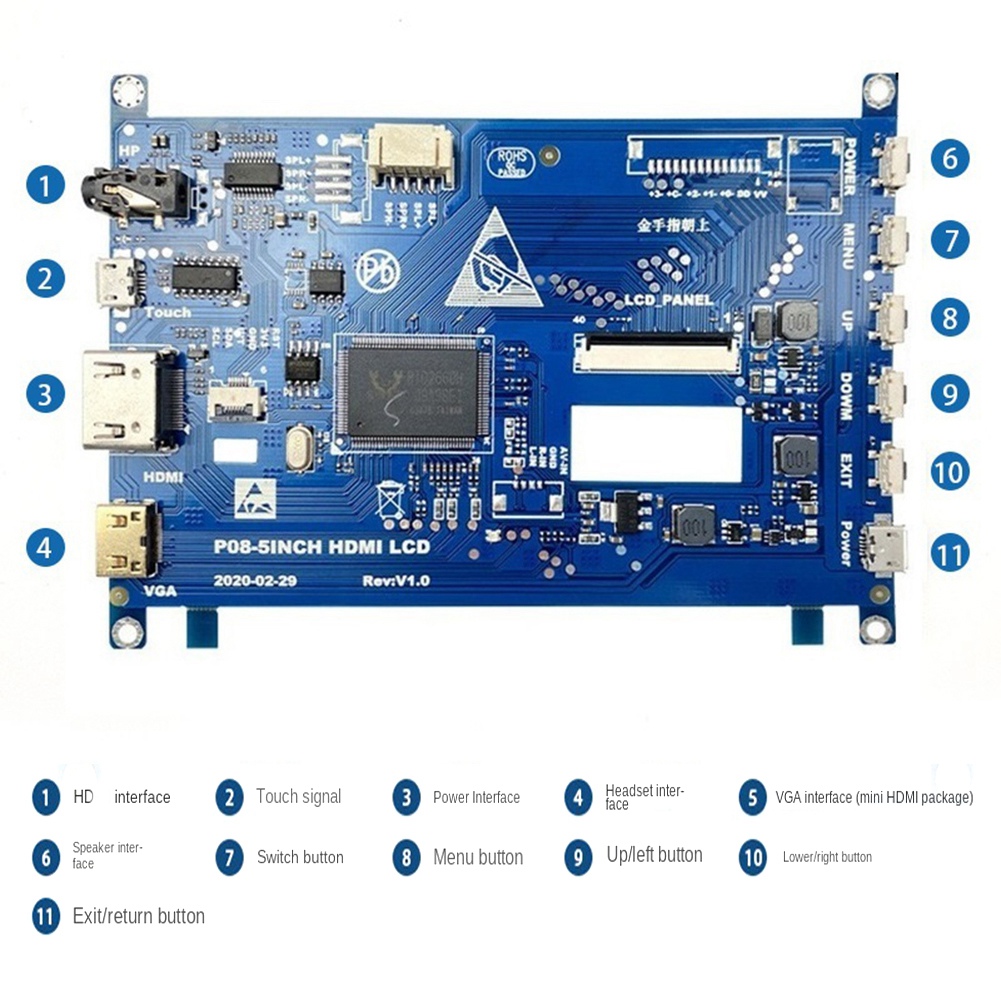 Support de carte de pilote d'Ã©cran LCD, moniteur tactile LCD, Raspberry Pi, 800x480, 5 pouces n° 3