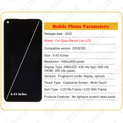 Ã‰cran tactile LCD AMOLED/TFT de remplacement, 6.43 pouces, pour Oppo Reno6 Lite CPH2365, original small picture n° 6