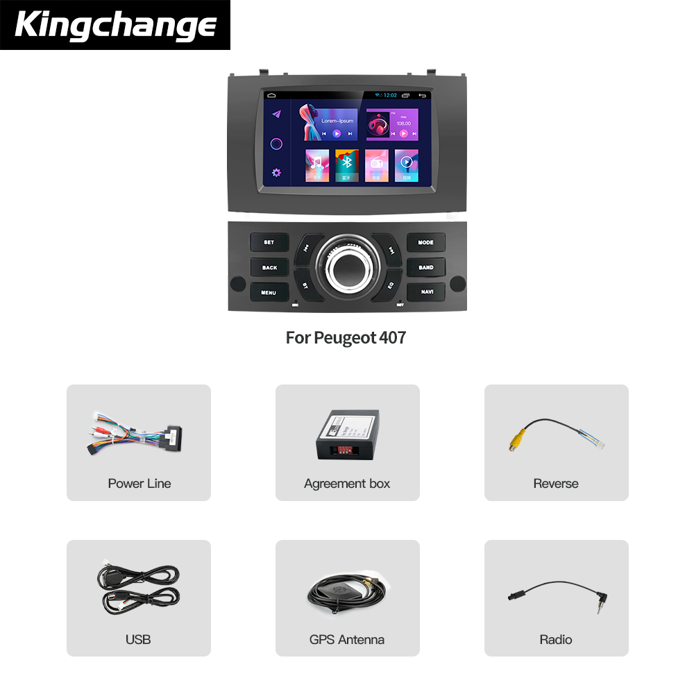 Kingchange-Autoradio 7 , Android, navigation GPS, Carplay, DSP, lecteur vidÃ©o, stÃ©rÃ©o, sans DVD, pour voiture KIT 407 (2004-2010) n° 6