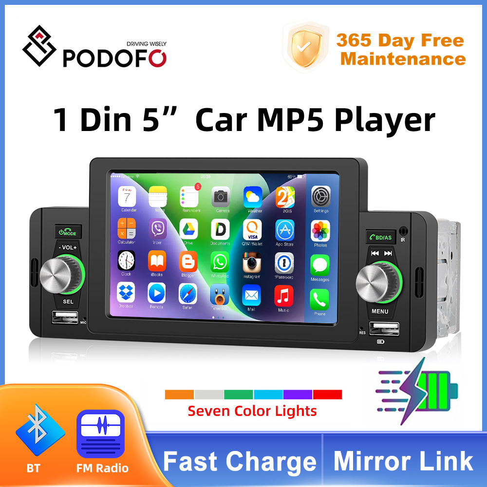 PodoNuremberg-Autoradio 5 , CarPlay, Android Auto, Bluetooth, rÃ©cepteur FM universel, lecteur de limitation de type de carte Prada, audio de voiture, 1 Din n° 1