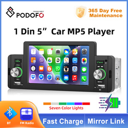 PodoNuremberg-Autoradio 5 , CarPlay, Android Auto, Bluetooth, rÃ©cepteur FM universel, lecteur de limitation de type de carte Prada, audio de voiture, 1 Din