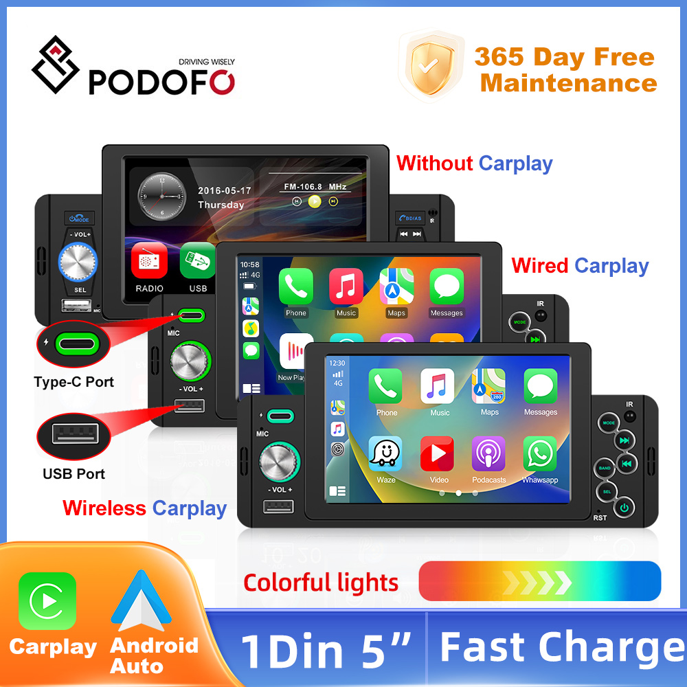 PodoNuremberg-Autoradio CarPlay Android, Bluetooth, Lecteur MP5, USB, RÃ©cepteur FM, CamÃ©ra de Rectransistors, 1 Din, 5.5 n° 1