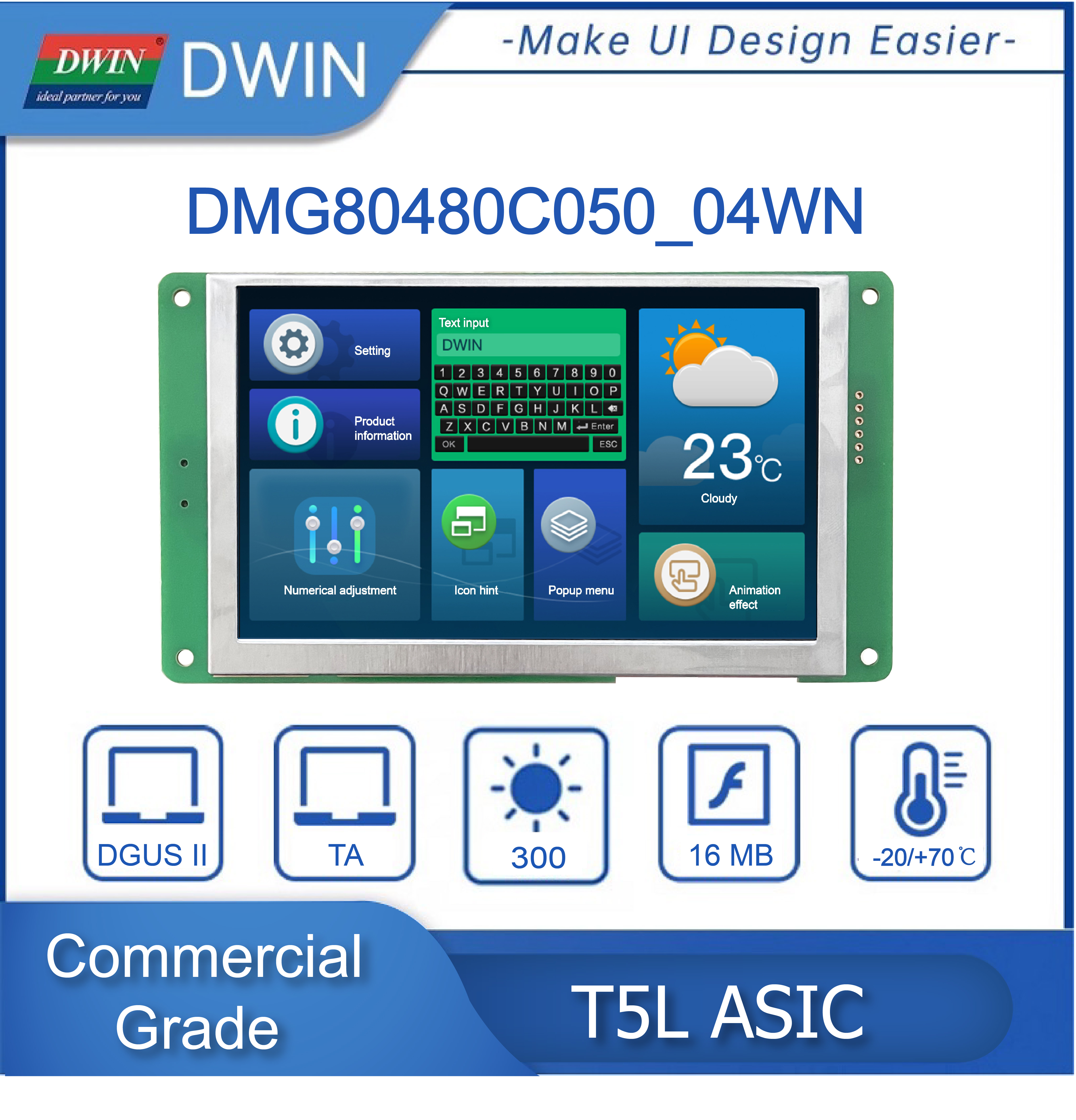 Dwin-Ã‰cran LCD IHM TFT pour Ardu37DMG80480C050 _ 04W, 5.0 pouces IPS, 800x480, technologie de puzzles, TTL, RS232, UART, qualitÃ© commerciale n° 2