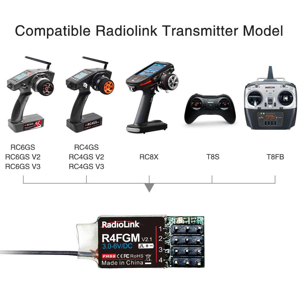 RADIOLINK-Mini RÃ©cepteur R4F / R4FGM Ã  4 Canaux avec pouvez-vous roscope pour Voiture RC 1:28, 1:64, AdaptÃ© aux ModÃ¨les RC4GS, RC6GS, T8S, T8FB, RC8X n° 5