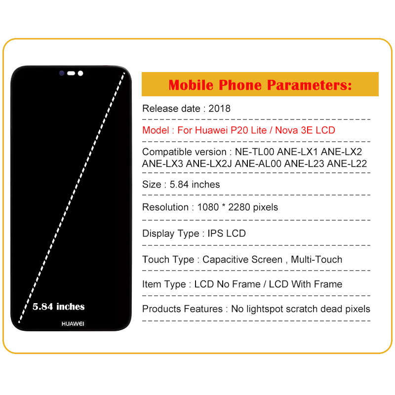 5.84 Original Pour Huawei P20 Lite ANE-LX1 ANE-LX2 LCD Ã‰cran Tactile Digitizer Pour Huawei Nova merveilleuse LCD Ã‰cran De Remplacement n° 6