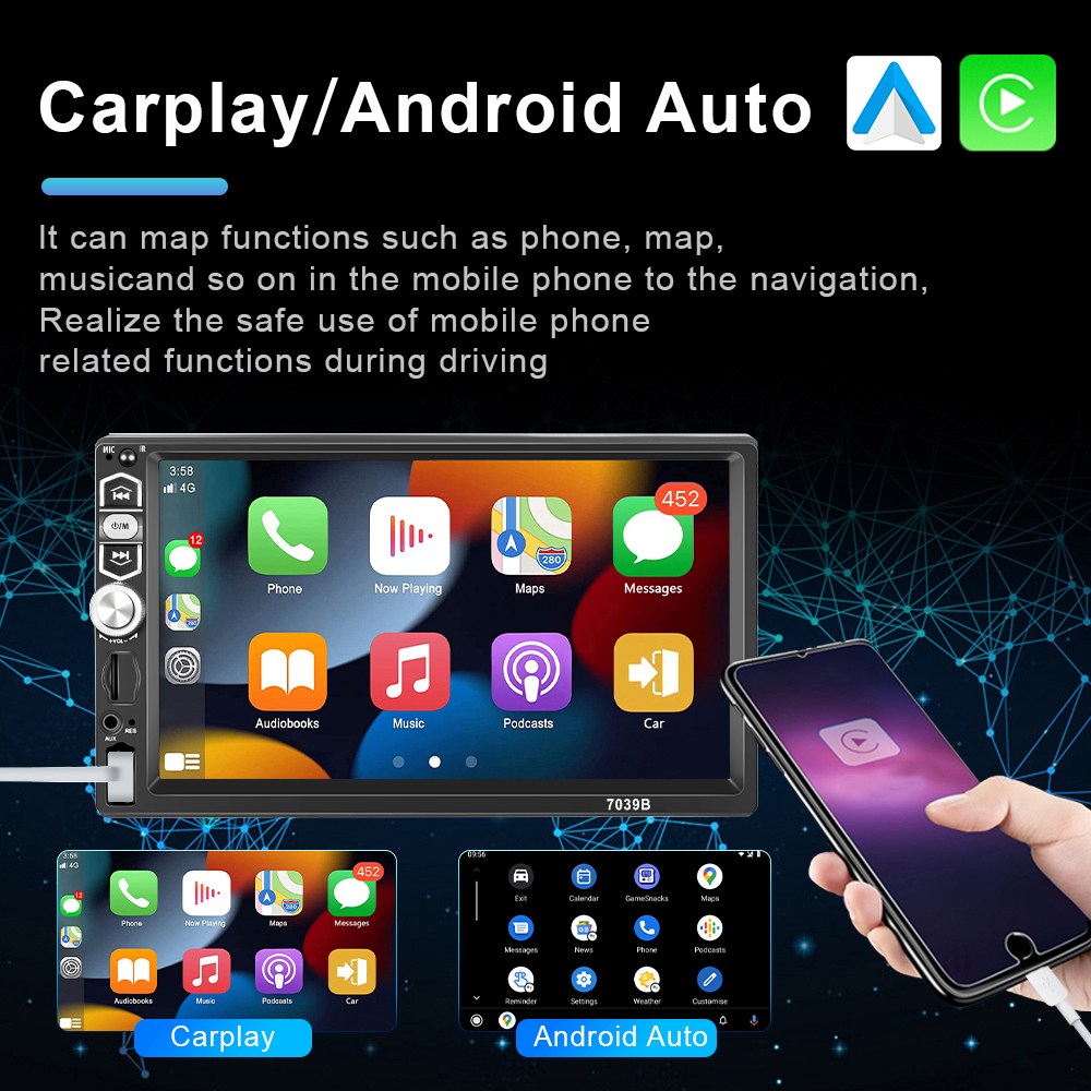 Autoradio universel Ã  Ã©cran tactile, lecteur MP5, Carplay, Android Auto, FM MirrorLink, audio stÃ©rÃ©o, lecteur de limitation, 1 Din, 7 n° 2