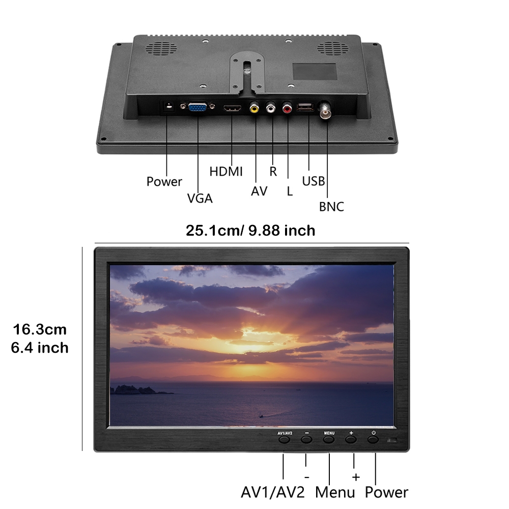 PodoNuremberg-Moniteur portable, Ã©cran LCD HD, entrÃ©e vidÃ©o, moniteur de voiture de sÃ©curitÃ©, mini TV, ordinateur, VGA, HDMI, systÃ¨me 183 Pi, 10.1 pouces n° 3