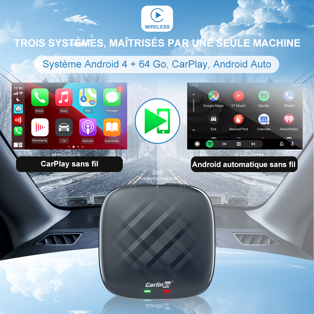 Carlinkit-BoÃ®tier TV Android Auto, CarPlay sans fil, Netflix prometteur pour Audi, Benz, VW, Toyota, Hyundai, KIA, Nissan, Ford, Skoda n° 4