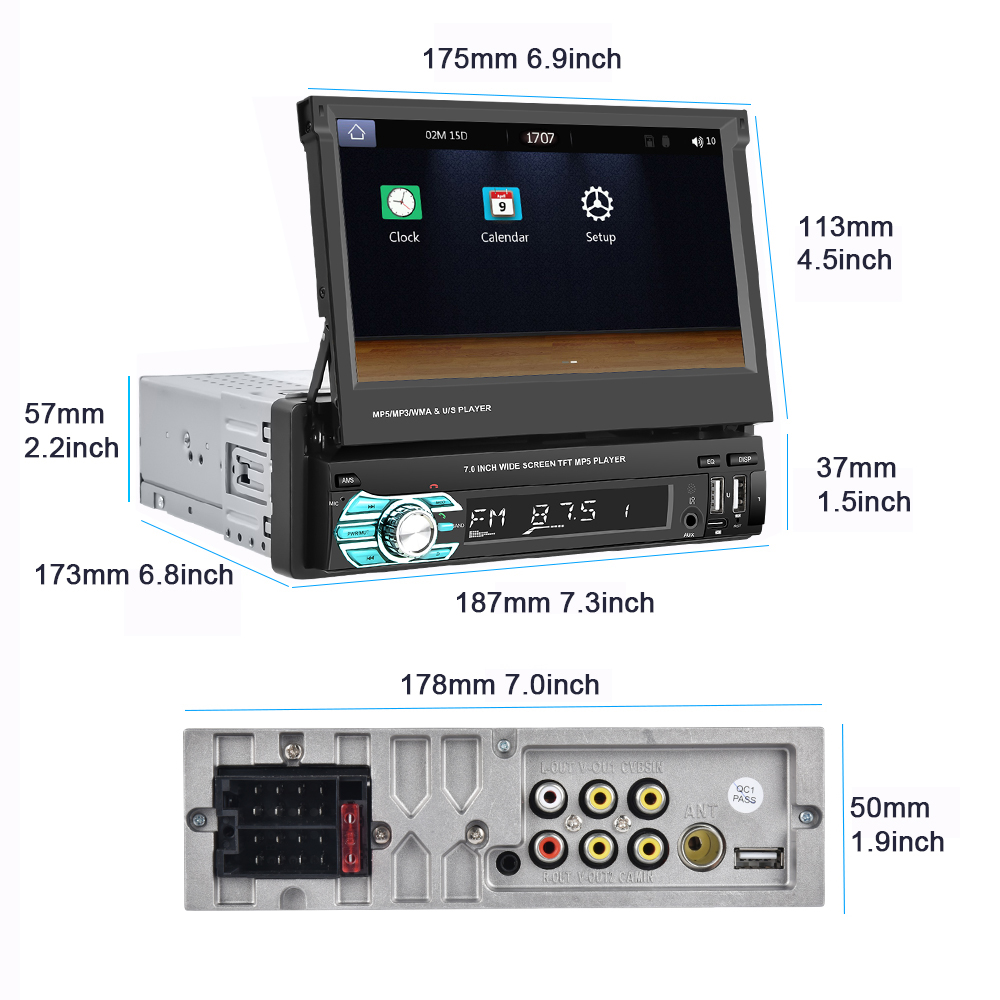 Hikity-Autoradio Carplay avec Ã‰cran RÃ©tractable, Bluetooth, Limitation, Lecteur VidÃ©o StÃ©rÃ©o MP5, 1 Din, 7 , Volkswagen, Toyota, Nissan n° 6