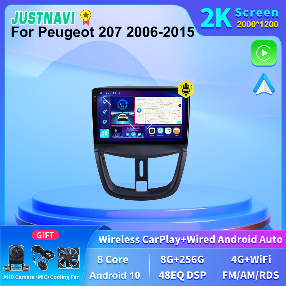 JUSTN183-Autoradio avec Ã‰cran 2K, 4G, Permanence 8 + 256G, Limitation de la Voiture, GPS, Lecteur Radio, Sans Fil, Carplay, DSP, pour KIT 207, 2006 - 2015 n° 1