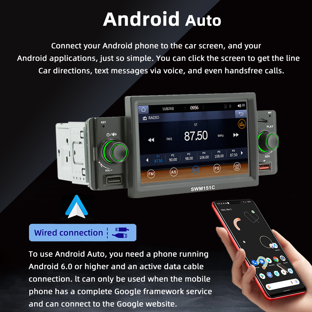 Autoradio Ã  Ã©cran tactile IPS, Android Auto, Apple CarPlay, lecteur MP5, lien miroir, mains libres, USB, SD, TF, Bluetooth, limitation, 1Din, 5 n° 3