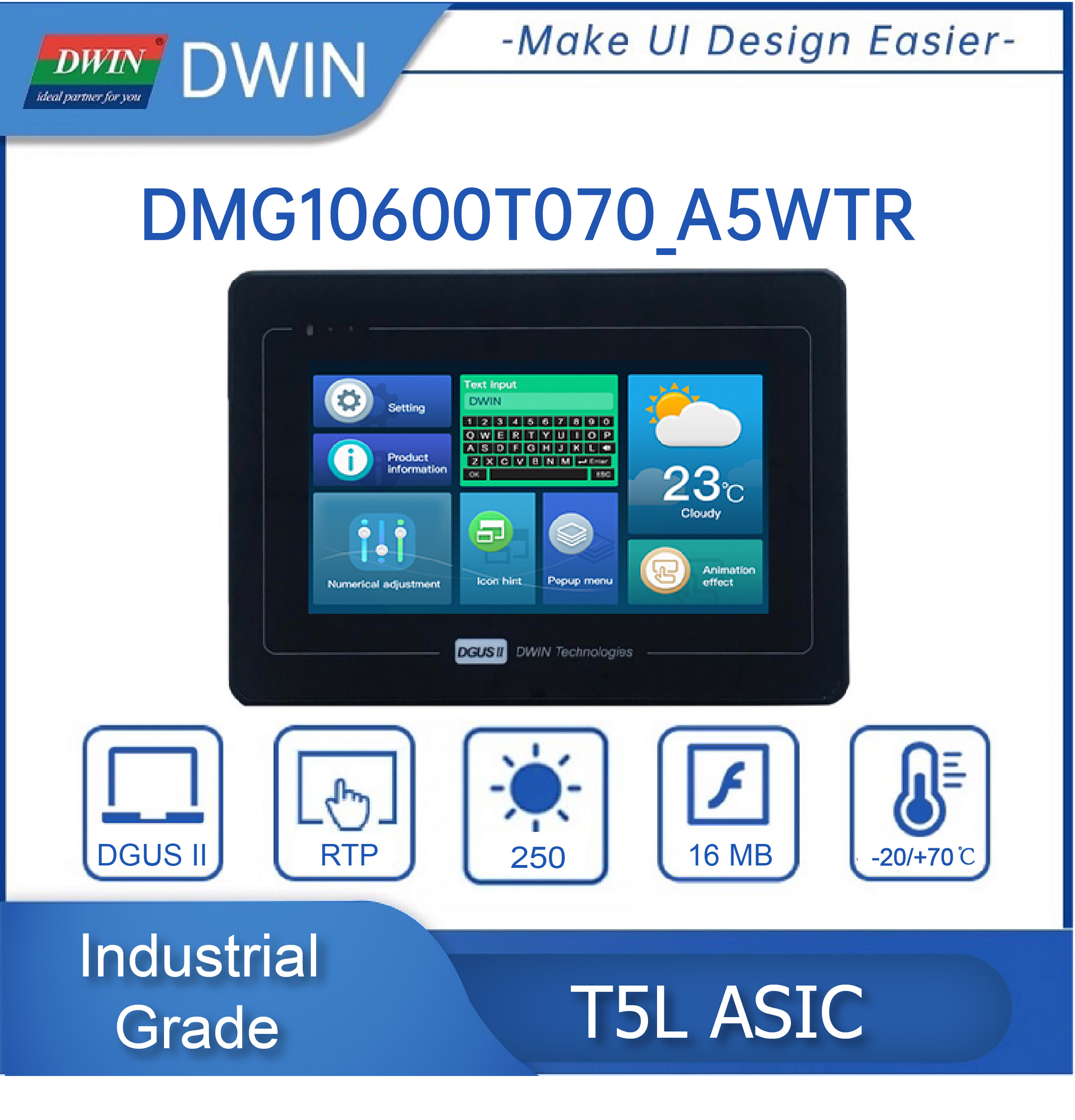 DWIN-Ã‰cran LCD HMI Intelligent TFT de 7 Pouces, Technologie d'Affichage RS232/RS485/Can Bus, Fonctionne avec Ardu37/ STM/ESP32, 1024x600 n° 2