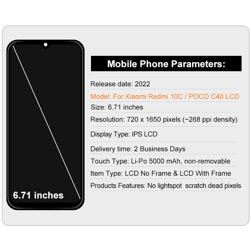 Ensemble Ã©cran tactile LCD de remplacement, pour Xiaomi Redmi 10C, 220333QAG, Mi Pheadphones C40, original n° 2