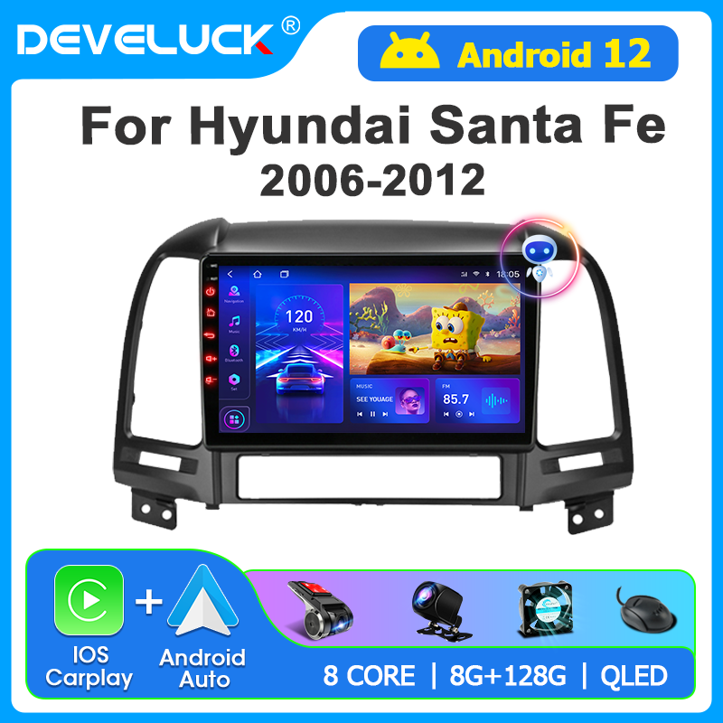 Autoradio Android 12 pour Hyundai Santa Fe 2006-2012, Navigation StÃ©rÃ©o, Carplay, Ã‰cran Auto RDS, Lecteur VidÃ©o, Limitation, 2 Din n° 1