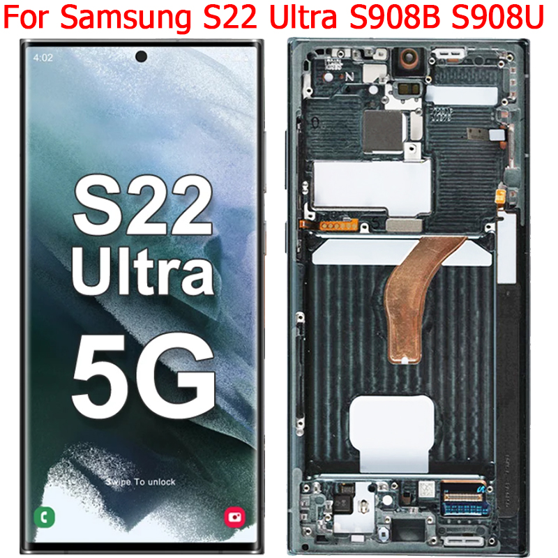 Bloc écran tactile LCD avec châssis, 6.8 pouces, pour Samsung Galaxy S22 Ultra SM-S908E S908B S908U, Original n° 1