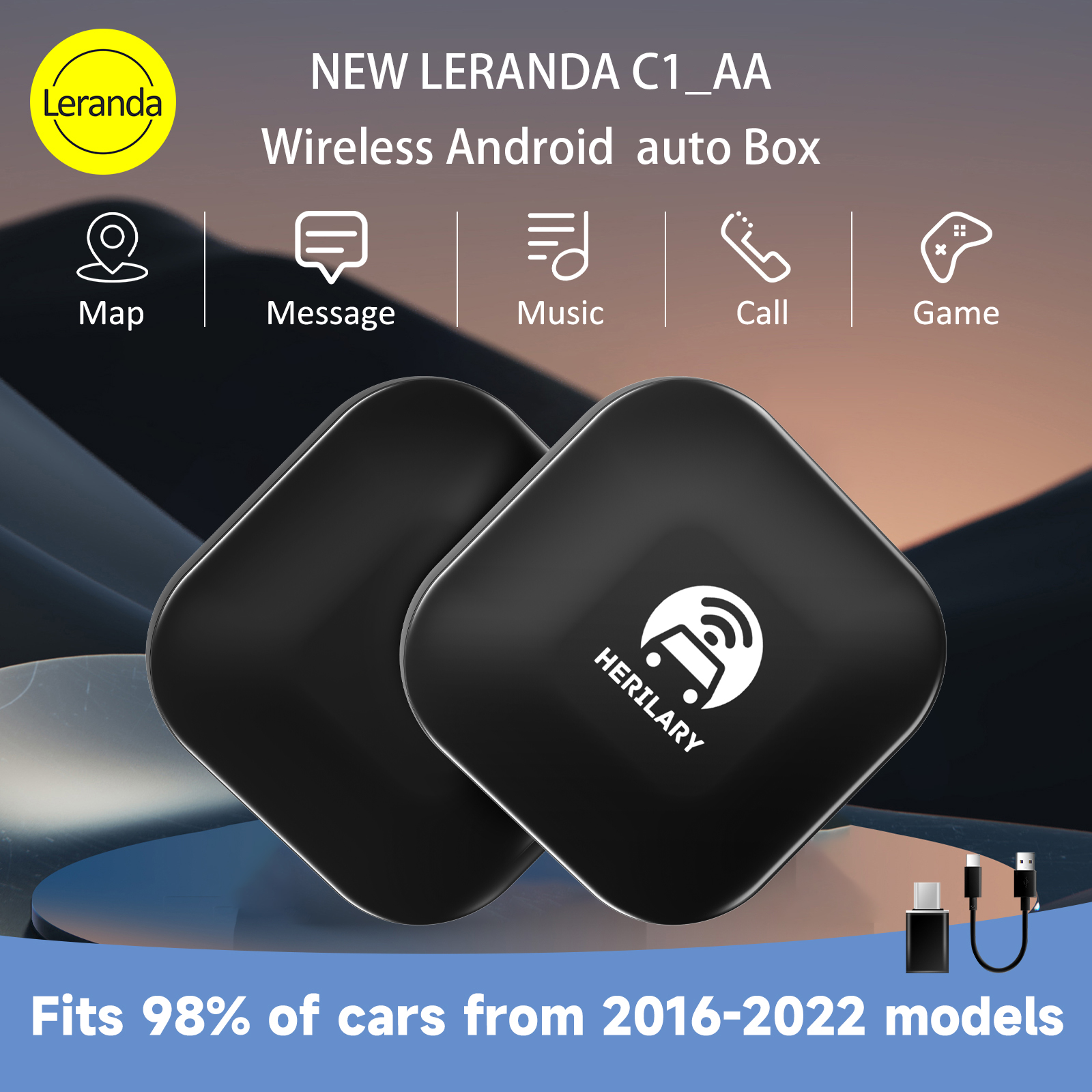 2023 Leranda C1-AA Sans Fil Android Auto Adaptateur Voiture Limitation Lecteur Filaire à Sans Fil pour Android Auto Bluetooth Auto allergique n° 3