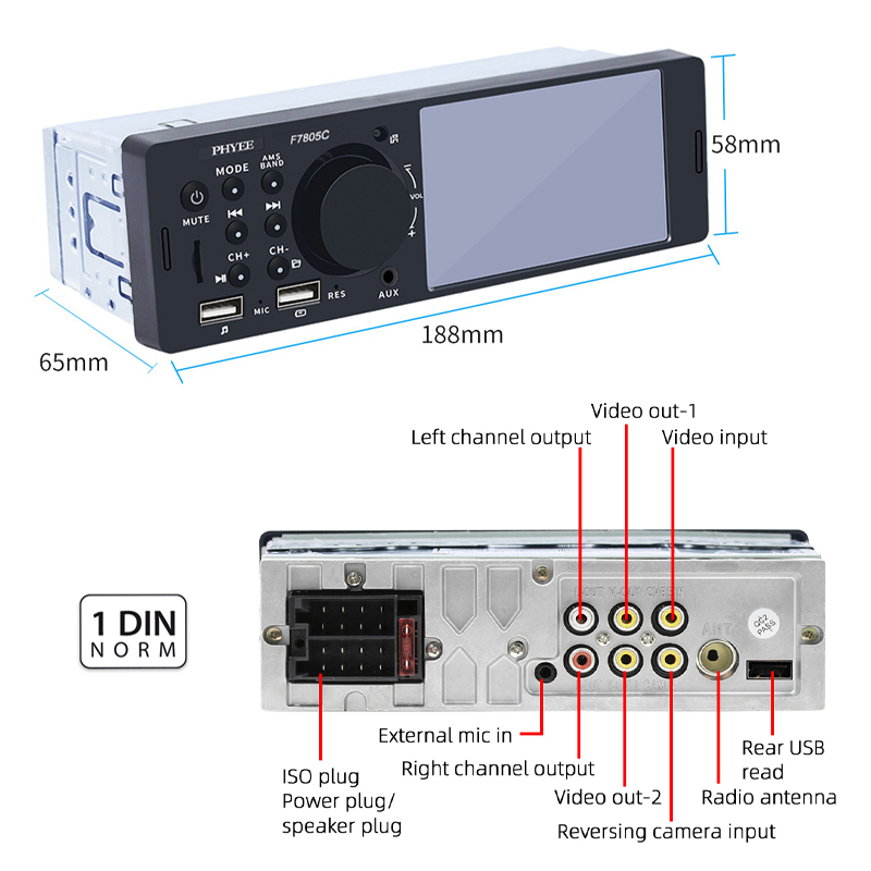 Autoradio CarPlay Android-Auto, Bluetooth, Mirror Link, Lecteur MP5, Main Libre, A2DP, SystÃ¨me Audio USB, UnitÃ© Principale, F7805C, 1 Din, 4 n° 5