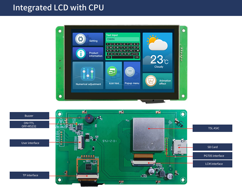 Dwin-Ã‰cran tactile Ardu37, RS232, TTL, IHM grand public, Ã©cran ESP32, technologie LCD, moniteur intelligent UART TFT, offre spÃ©ciale, 5 pouces, 800x480 n° 4