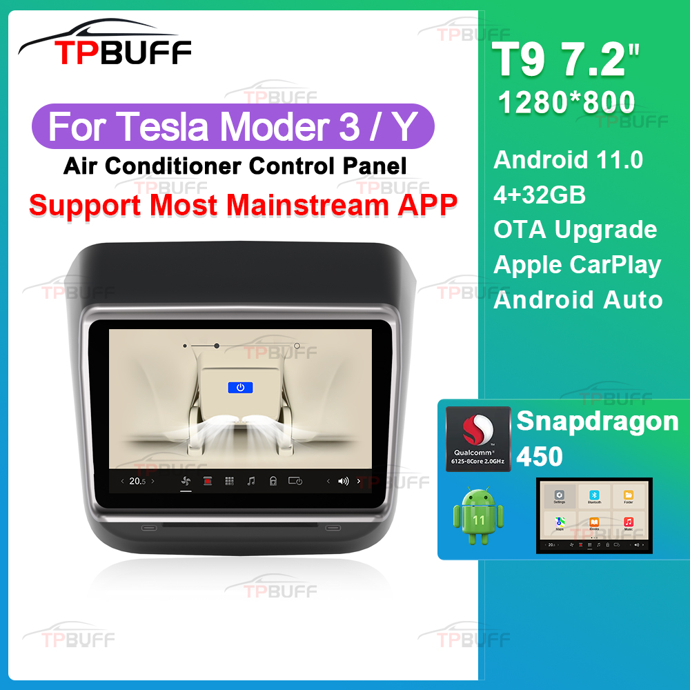 TPBUFF Ã‰cran arriÃ¨re pour Tesla Model 3 y 7,2 pouces Ã©cran tactile climatisation panneau de commande systÃ¨me multimÃ©dia Android 11.0 divertissement player n° 1