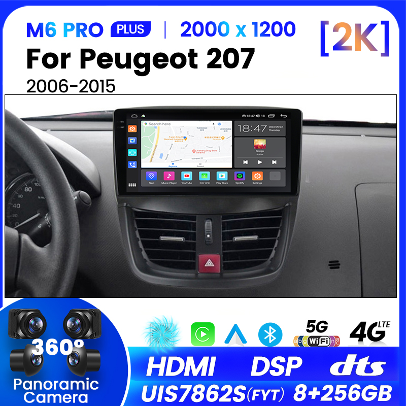 SystÃ¨me d'intelligence de limitation de voiture Carplay sans fil, Ã©cran tactile, radio Android 12, 2Din, 4G, KIT 207 CC, 207CC, 2006-2015 n° 1