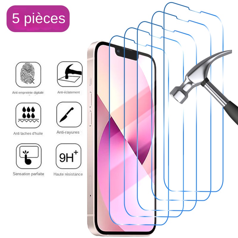 Protecteur d'Ã©cran pour Iphone, 5 piÃ¨ces, en verre trempÃ© pour modÃ¨les Plus 14 13 12 11 Pro Max Xs Xr Mini n° 1