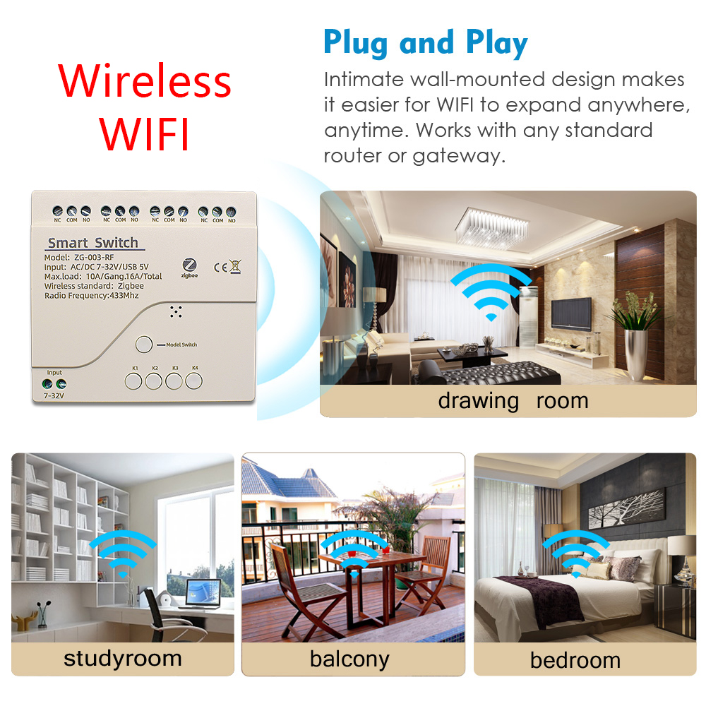 Tuya Zigbee-Commutateur de maison intelligente, tÃ©lÃ©commande sans fil, radio RF 433, 4 canaux, citations pour Zigbee Gateway airies, technologie n° 6