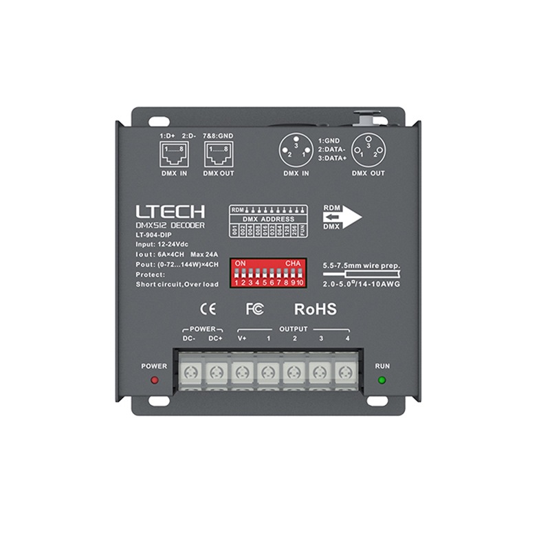 LTECH a menÃ© le dÃ©codeur de DMX d'affichage DC12-24V entrÃ©e; la tension constante du canal PWM RDM DMXorgSSashCV de Snap* 4CH 8A * 3CH Max 24A a produit 4 n° 3