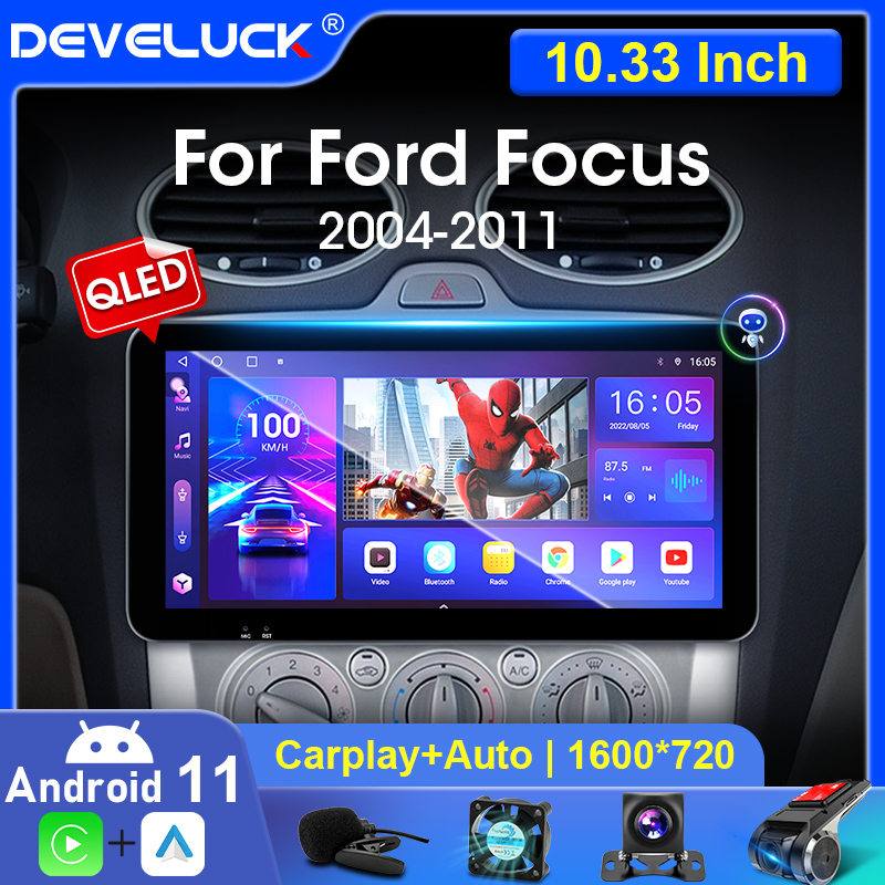 Lecteur vidÃ©o de limitation d'autoradio pour Ford Focus, Carplay stÃ©rÃ©o automatique, Ã©cran QLED, Android 11, 10.33 pouces, 2 Din, 2, 3, Mk2, Mk3, 2004 - 2011 n° 1