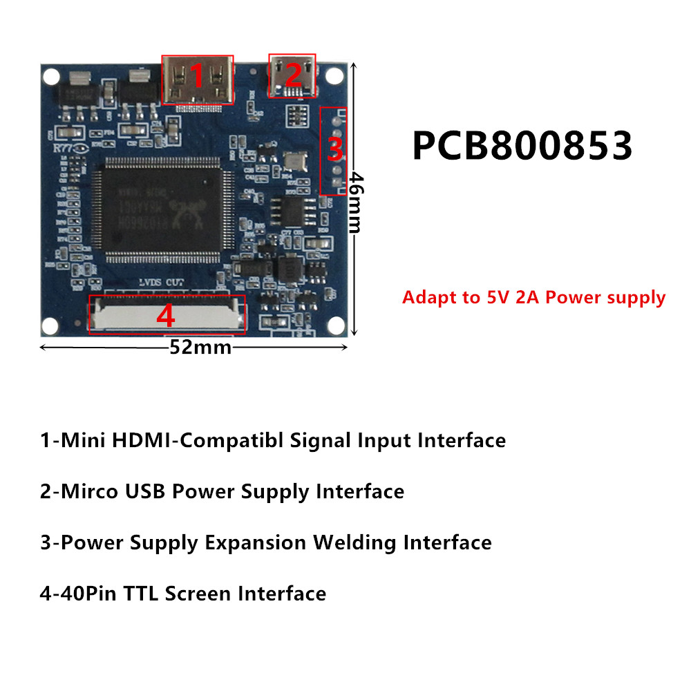 Kit de moniteur compatible Mini HDMI, contrÃ´leur d'Ã©cran tactile, carte de pilote de contrÃ´le, HÃ©bergements eur d'Ã©cran LCD, 5 pouces, 800x480 n° 5