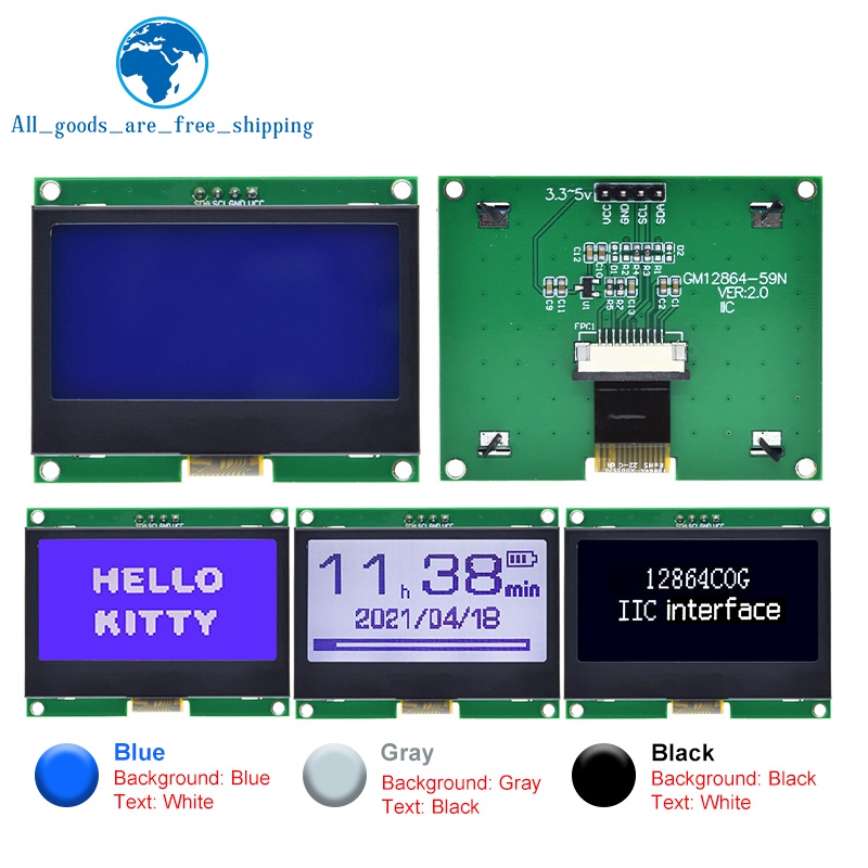 TZT â€“ panneau d'affichage graphique LCM 12864x64 pour Arduino, Module LCD IIC 128x64, I2C ST7567S n° 2