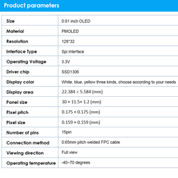 Ã‰cran LCD OLED de 0.91 pouces, rÃ©solution de 3.3V DC, 128x32, pilote Chip, Interface IIC SPI, 14/15 broches, Module LCD OLED pour Arduino small picture n° 6