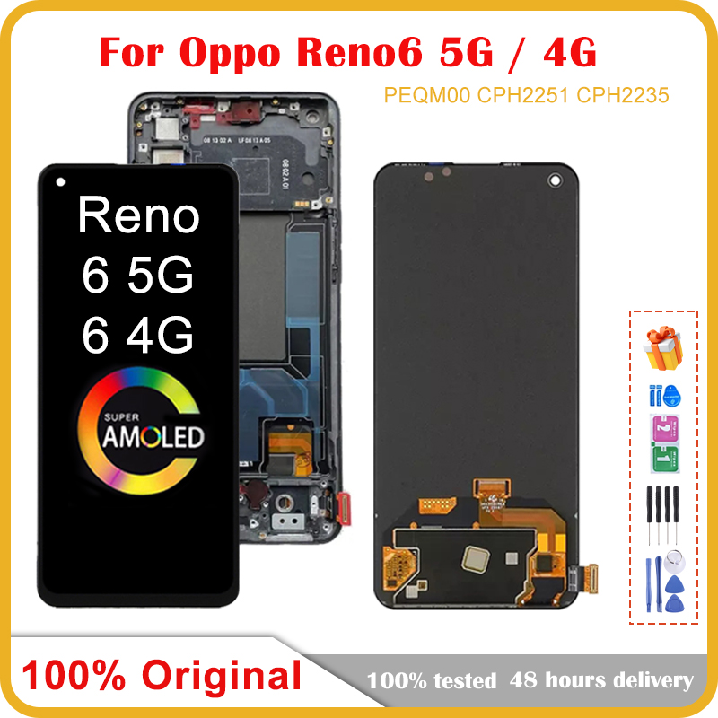 Ã‰cran tactile LCD OLED d'origine, HÃ©bergements eur pour OPPO Reno6, Reno 6, 5G, PEQM00, CPH2251, 6.43 pouces, 4G, CPH2235 n° 1