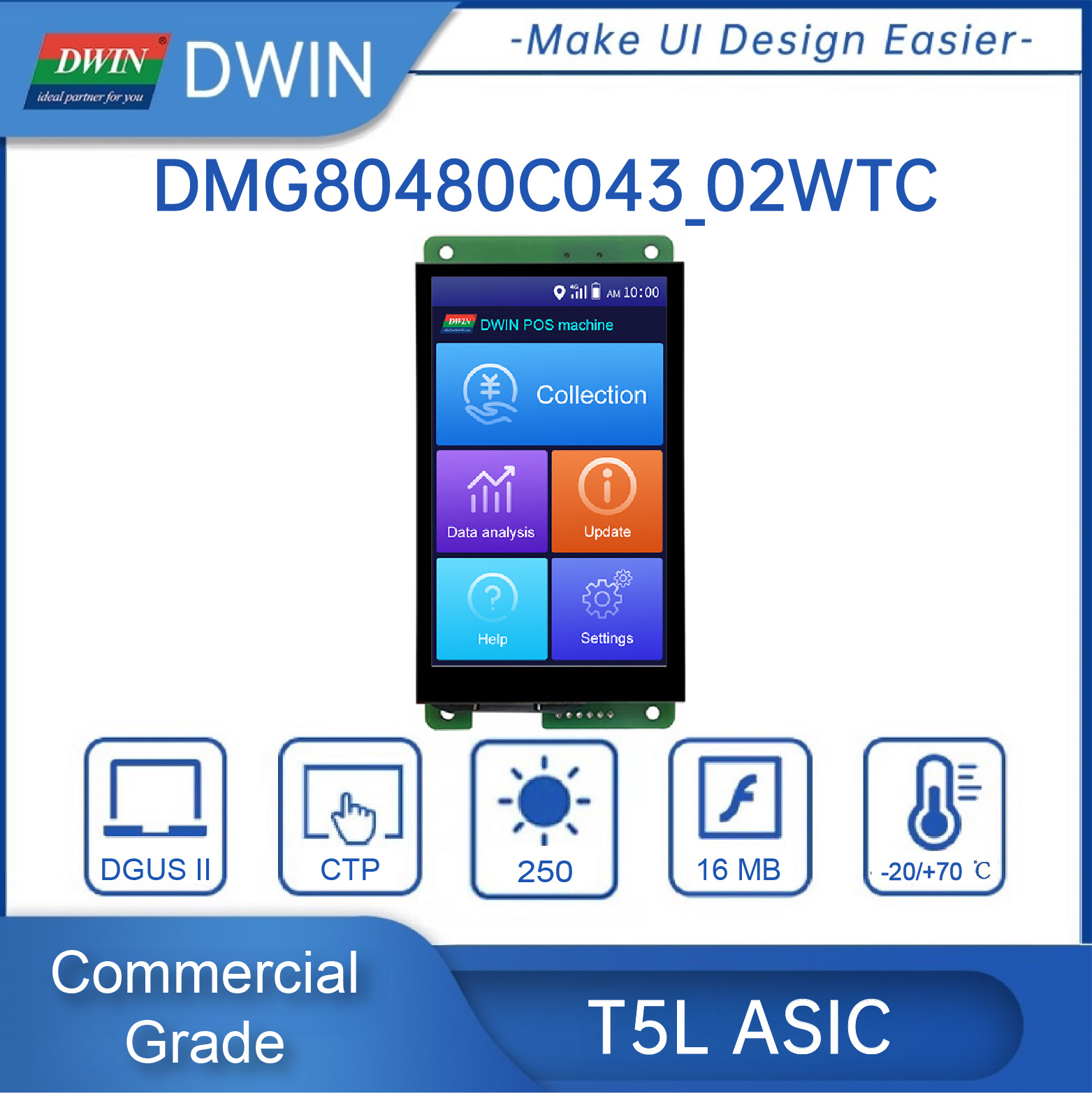 Ã‰cran intelligent Dwin T5L HMI, 4.3 pouces IPS 800X480 LCD Tech, port TTL UART, DMG80480C043 _ 02W n° 1